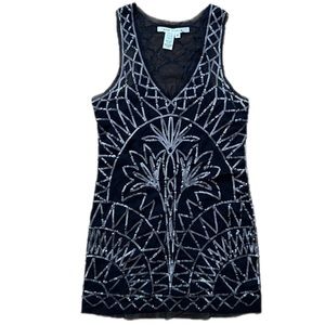 Max Studio 20’s style mini dress black sequins sheer art deco